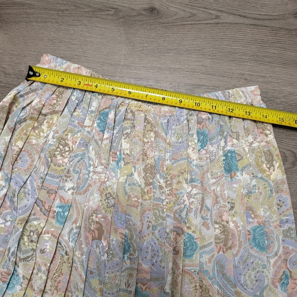 Andrea Gayle Vintage 80s USA Made Paisley Pleated Midi Skirt Pastel Floral Med - Picture 6 of 6